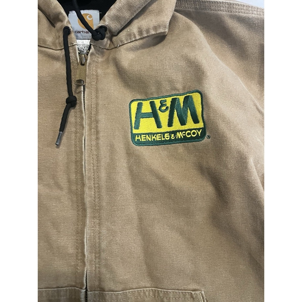 Carhartt Jacket Henkles & McCoy J25 CML Hooded Coat Tan Work Wear Distressed L - Picture 10 of 16